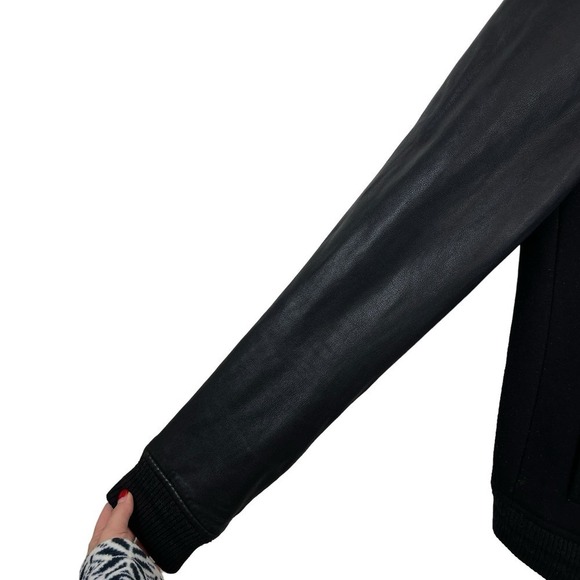 All Saints Toku Wool Blend Leather Bomber Jacket Black Size L - Picture 6 of 10